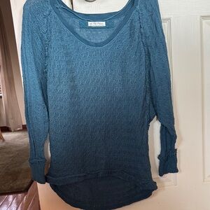 We The Free Teal Open-Knit Long Sleeve Sweater